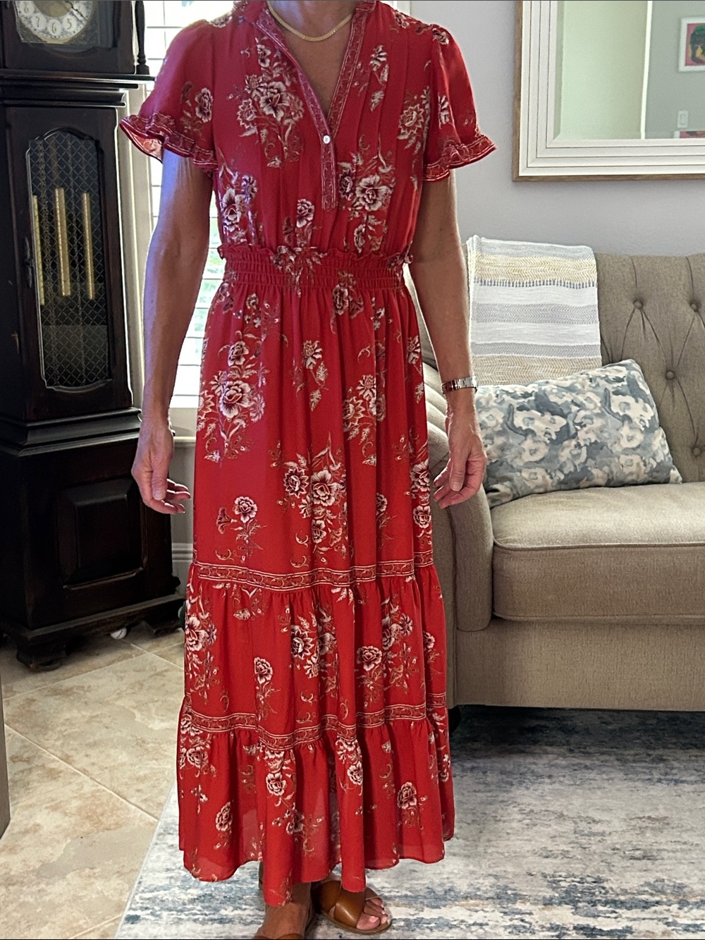 Max Studio Rust Floral Button-Front Tiered Maxi Dress - Picture 9 of 9